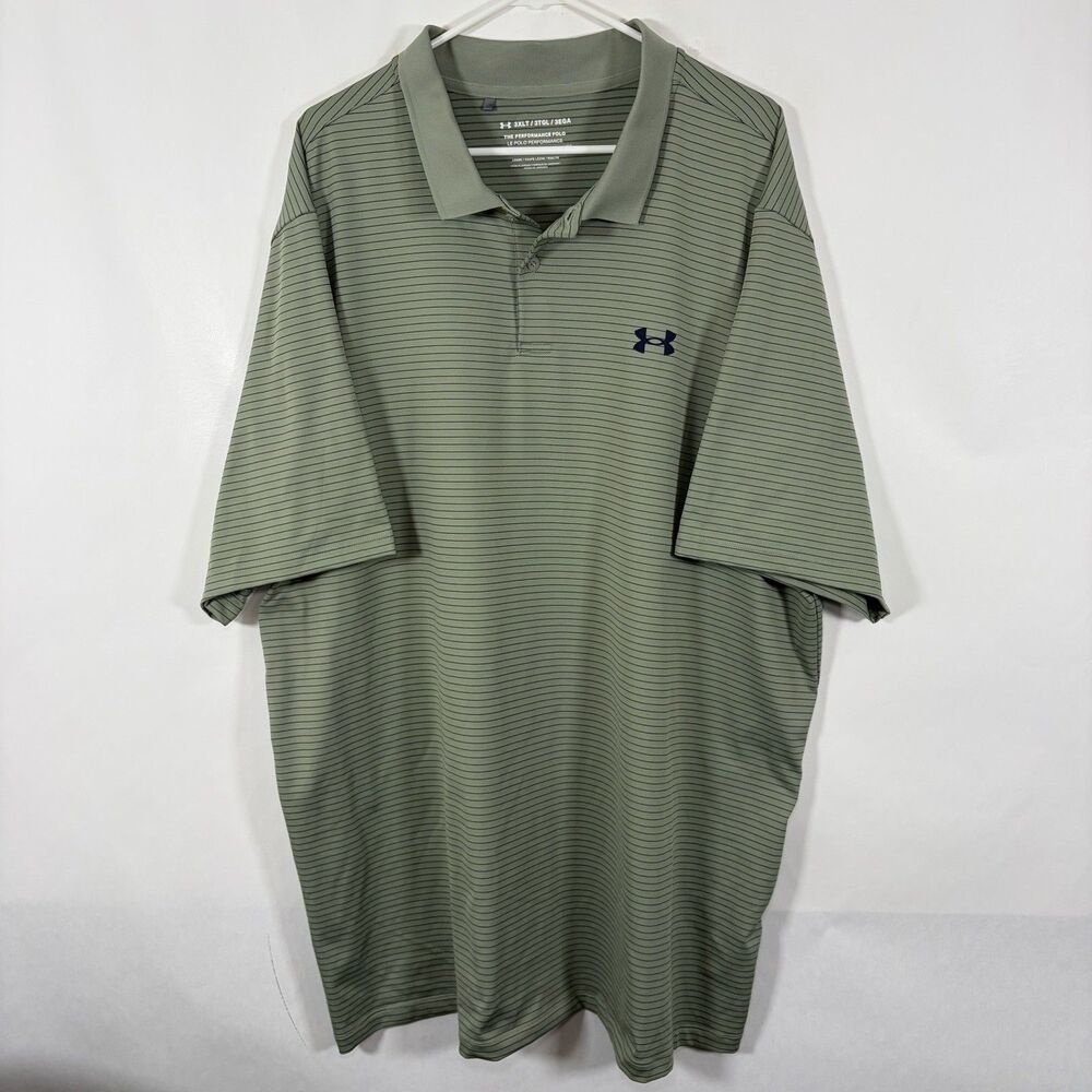 Under Armour The Performance Polo Golf Shirt Mens 3XLT Green Navy Striped - Picture 2 of 12